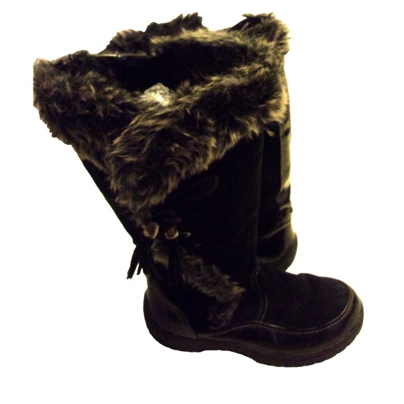 Sporto Knee High Leather Boots Sz. 8 Woven Sides Patent Accents Rubber Sole - Picture 3 of 9